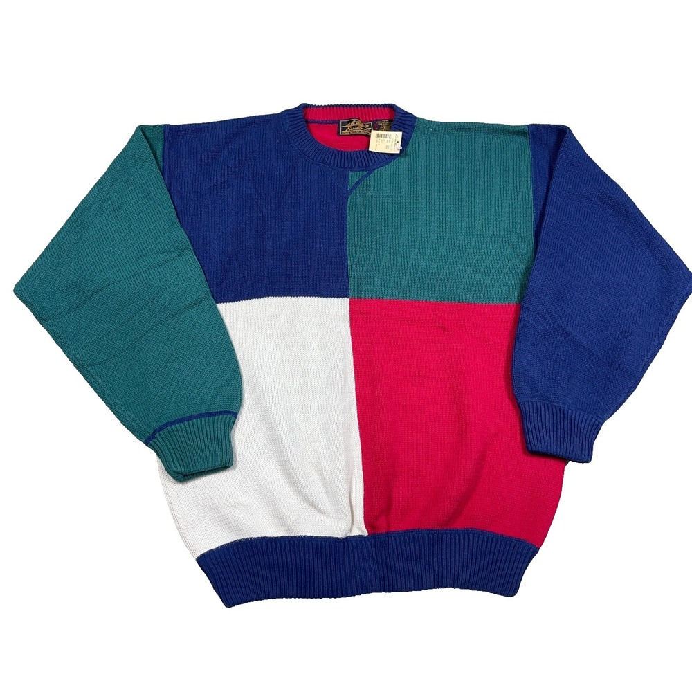 Vintage Eddie Barer Sweater Men Medium Colorblock 90s Heavy Grandpa Deadstock